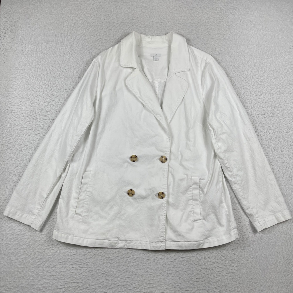 J.Jill Double Breasted Blazer Women XL Tall White Cotton Linen Stretch WJT289993
